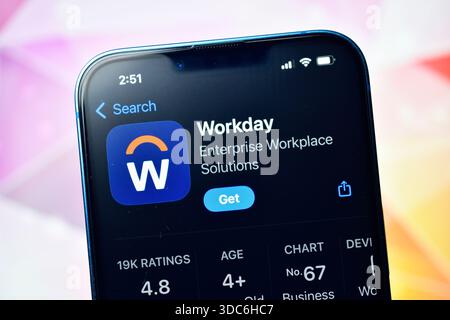 New Delhi, Indien 20 Jägerjahre 2026:- Workday-Anwendung auf Smartphone Stockfoto