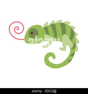 Niedliche Chamäleon-Zeichentrickillustration in flacher Art isoliert auf weißem Hintergrund Stock Vektor