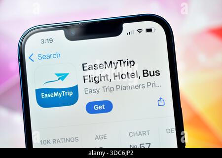 New Delhi, Indien 20 Jäunary 2026:- EaseMyTrip App für Flüge, Hotels und Busfahrkarten Stockfoto