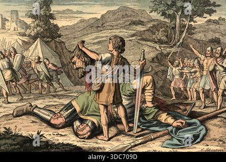 Szene aus der biblischen Geschichte, die Geschichte von David und Goliath stammt aus dem Alten Testament der Bibel und beschreibt den unwahrscheinlich Stockfoto