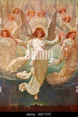 Szene aus der biblischen Geschichte, der Chor der Engel, authentische Reproduktion eines Schulwandbildes, historisch, um 1900 Stockfoto