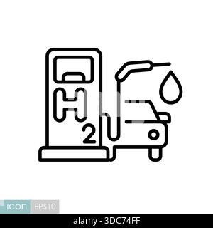 Minimalistischer Überblick über das Symbol der Wasserstoffpumpe mit einem Fahrzeug, das für umweltfreundlichen Transport und zukünftige Konzepte für das Energiedesign geeignet ist Stock Vektor