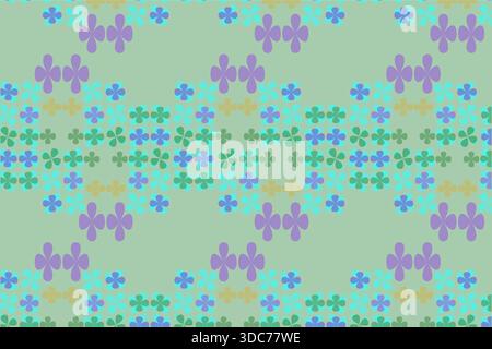 Diese Premium-Luxus-Vektor-Illustration zeigt ein nahtloses sich wiederholendes Muster stilisierter vierblättriger Kleeformen in einer beruhigenden Pastellfarbenpalette Stock Vektor