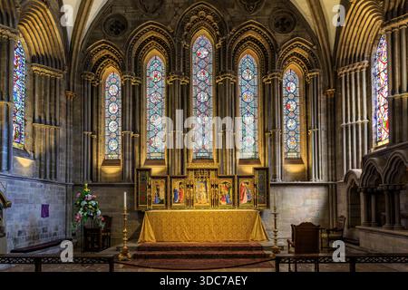 Altar, Hereford Cathedral, Hereford, England, Großbritannien Stockfoto