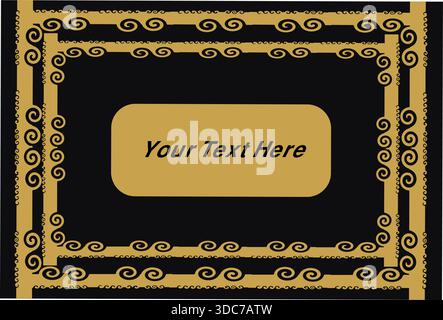 Diese hochwertige, luxuriöse, editierbare Schablone hat einen auffälligen tiefschwarzen Hintergrund mit einem goldenen Zierrand aus komplizierten, sich wiederholenden Zirkularformen Stock Vektor