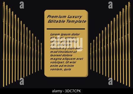 Diese hochwertige, luxuriöse, editierbare Schablone hat einen tiefschwarzen Hintergrund mit raffinierten goldenen Akzenten, die ein raffiniertes und zeitloses Design schaffen. Die Stock Vektor
