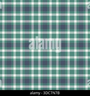 Postkarte Textil Hintergrund Stoff, Einfachheit Check Vektor Textur. Nahtloses Karomuster mit Karomuster in Petrol und weiß. Stock Vektor