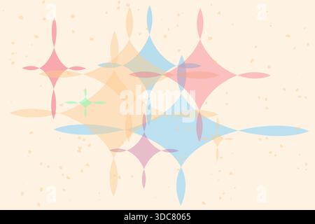Diese abstrakte geometrische Vektorillustration des Premium-Luxus zeigt sich überlappende Diamant- und Starburst-Formen in weichen Pastellfarben von Rosa, Blau, Orange, A Stock Vektor