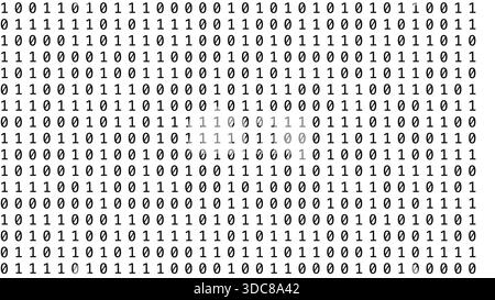 Abstrakter digitaler Hintergrund mit Zeilen von Binärcode mit Einsen und Nullen. Das Bild repräsentiert Daten, Programmierung, Verschlüsselung, künstliche Intelligenz Stockfoto