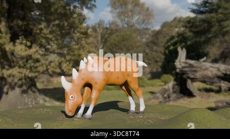 Gemalte Skulptur einer mythologischen Kreatur auf einem Bauernhof. Stockfoto