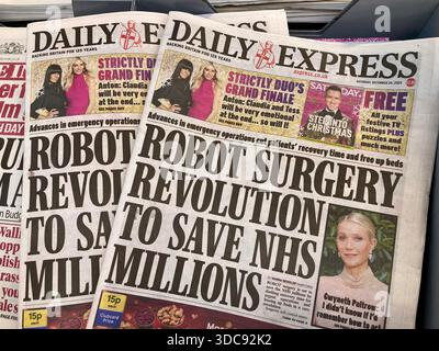 Eine britische Zeitung berichtet, dass Robot Surgery die NHS-Patienten retten will Stockfoto
