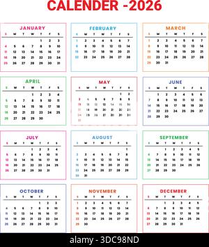 2026 Calendar Yearly & Monthly Planner Stock Vektor
