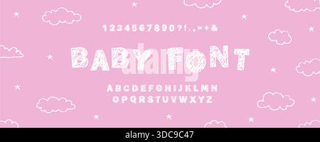 Buntstift mit englischem Alphabet. Handgeschriebene Buntstift-Schriftart mit naivem Scribble-Stil. Kinder oder pädagogische Illustrationen. Vektorabbildung Stock Vektor