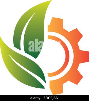 Eco Gear Vector Icon Green Leaf Logo Design Industry Technology Vorlage Stock Vektor