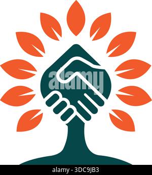 Handshake Tree Growth Logo Design Community Business Partnership Icon Vektor-Vorlage Stock Vektor