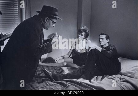 Der italienische Filmregisseur Roberto Rossellini, Vittorio Gassman und die Schauspielerin Nadja Tiller drehten den Film Anima Nera, 1962 Stockfoto