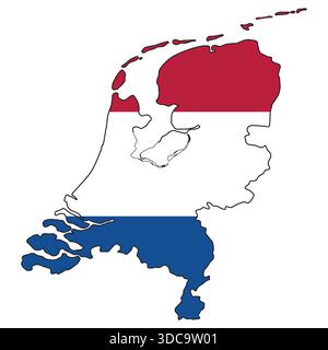 Niederlande-Karte mit rot-weiß-blauer Flaggenfarbe Stock Vektor
