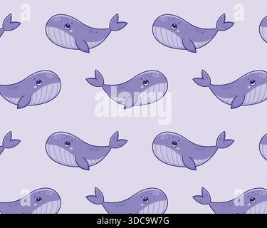 Niedlicher Zeichentrickwal. Meeresmuster. Isolierter Hintergrund. Vektorabbildung. Stock Vektor