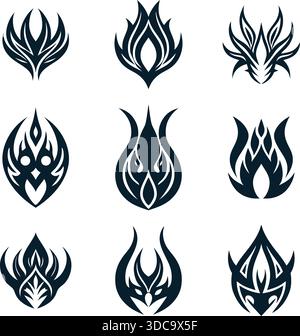 Tribal Flame Icons Set abstrakte Feuertattoos und Dekorative Symbol Kollektion Stock Vektor