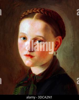 Junge Frau – Frauenporträt 1858, europäische Malerei des 19. Jahrhunderts, klassischer Realismus, öffentlich zugänglich Stockfoto
