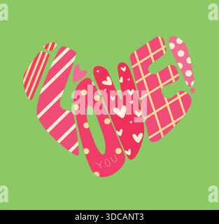 Design Mit Leuchtenden Rosafarbenen Herzen Und Verschiedenen Mustern Für Fröhliche Valentinskarten Stock Vektor