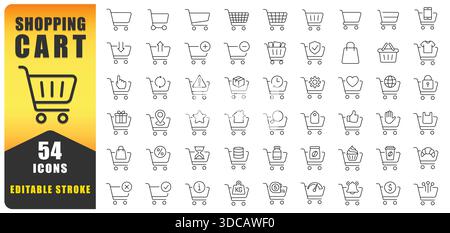 Sauberes und vielseitiges Symbolset für Warenkorbpositionen mit E-Commerce, Einzelhandel, Kasse, Zahlung und Benutzeraktionen. Ideal Für Web, App, Ui Und Online Stock Vektor