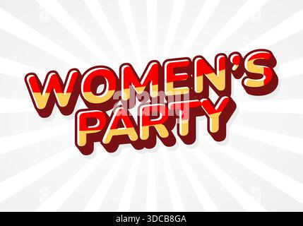 Ein lebendiges Grafikdesign mit dem Text „Womens Party“ in kräftigen, farbenfrohen Buchstaben und einem Hintergrund mit Sonnenschein. Stock Vektor