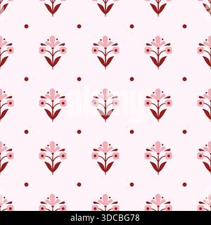 Blumendruck rosa rosafarbener Hintergrund mit Blumenmuster. Romantische Kulisse des Bauernhauses und Blumensträucher im großmillenischen Stil Stock Vektor
