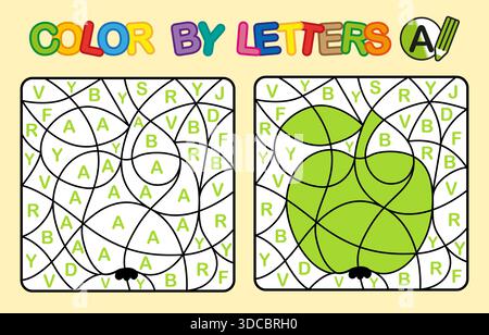 Farbe nach Buchstabe A. Puzzle-Labyrinth-Spiel für Kindererziehung. Vektorfärbung Stock Vektor