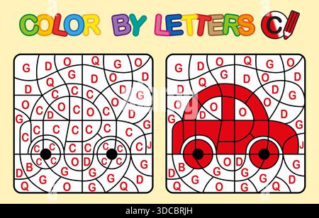 Farbe nach Buchstabe C. Puzzle-Labyrinth-Spiel für Kindererziehung. Vektorfärbung Stock Vektor