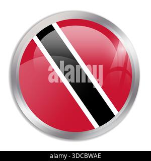 Trinidad- und Tobago-Flagge – der glänzende Kreisknopf im Metallrahmen zeigt eine farbenfrohe Flagge einer kulturellen Identität und eines kulturellen Erbes des Landes. Das Wesen des nationalen Stolzes und der Einheit. Stock Vektor