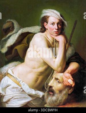 Selbstporträt als David mit dem Kopf des Goliath von Johan Zoffany, 1775 Neoklassical Painting, Public Domain, High-Resolution Art Stockfoto