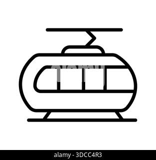 Stilvolle und minimalistische Illustration einer Straßenbahn oder Seilbahn im Line Art Stil. Ideal für Transport-, Reise- und Stadtentwicklungsprojekte. Stock Vektor