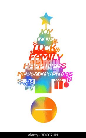 Ein weihnachtlich gefärbter Baum, ein Symbol des Neujahrs, aus Sperrholz geschnitten. Nicht AI, Vektordarstellung. Stock Vektor