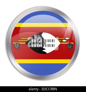 Eswatini-Flagge – der glänzende Kreisknopf im Metallrahmen zeigt eine farbenfrohe Flagge einer kulturellen Identität und eines kulturellen Erbes des Landes. Das Wesen des nationalen Stolzes und der Einheit. Stock Vektor