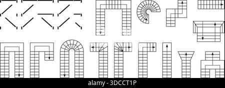 Satz von Piktogrammen für Türen und Treppen für den Grundriss. Elemente für den Entwurf der Innenarchitektur isoliert auf weißem Hintergrund. Symbole für 2D Stock Vektor