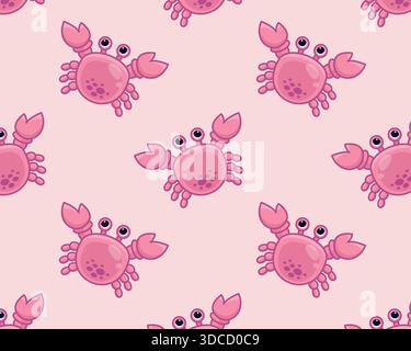 Niedliche Zeichentrickkrabbe. Meeresmuster. Isolierter Hintergrund. Vektorabbildung. Stock Vektor