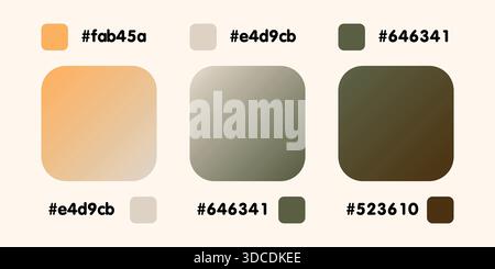 Verlaufskollektion, glänzendes Regenbogenhologramm. Holographische Folienstruktur, grün, orange, braun abgestuft. Katalog der Beispielpaletten in RGB-HEX. Vektor Stock Vektor