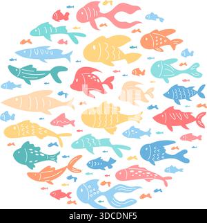 Rundes Marine Cartoon Fish Design Stock Vektor