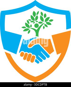 Handshake Baum Schild Schutz Logo Design Icon Vektor Vorlage Modern Stock Vektor