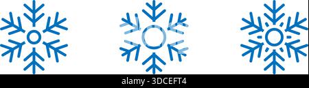 Drei blaue Schneeflocken-Symbole. Einfache Linie Winterillustration für Weihnachtskarten, digitale Banner und Weihnachtsdesign-Projekte Stock Vektor
