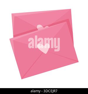 Umschlag Liebesbriefe mit Herzen, süße rosa romantische Post mit Stempel, Flugpost, Postkarte. Dekorationselemente für Hochzeit und Valentinstag. Vektorabbildung Stock Vektor
