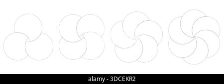 Geometrischer venn-Kreis-Rahmen mit drei vier fünf und sechs sich überschneidenden Formen in einem Infografik-Set für Business-Flow-Diagramme oder Diversität und Stock Vektor