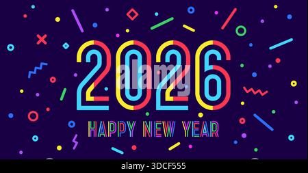2026, Happy New Year. Grußkarte Stock Vektor