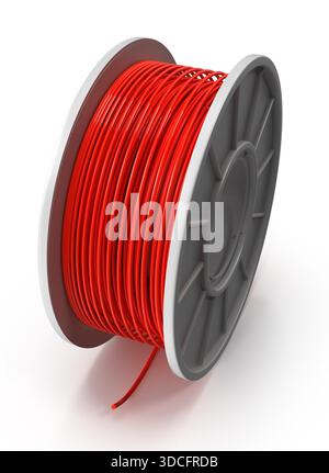 Generische neue Spulen des 3D-Filamente isoliert auf weißem Hintergrund. 3D-Darstellung. Stockfoto
