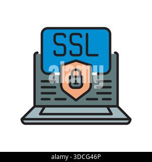 Symbol mit schwarzer Linie für ssl-Zertifikat. Vektor isoliertes Element.editierbare Kontur Stock Vektor