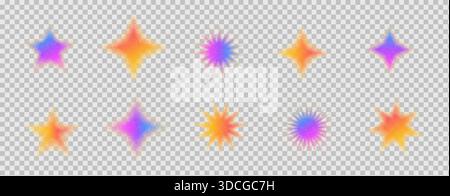 Neongrafik von Starburst mit Verlaufsspray-Effekten. Gepunktete irisierende, körnige Geräusche funkeln. Funkeln Sie funkelnde Elemente. Vektorpunkte g Stock Vektor