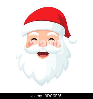 Santa Claus Gesicht Kopf. Santa-Gesicht mit Bart-Zeichentrickfigur. Santa Lächeln. Niedliches Cartoon Santa Claus Gesicht Stock Vektor