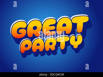 Farbenfrohe Textgrafik mit den Worten „Great Party“ in verspielter Schrift auf blauem Hintergrund Stock Vektor
