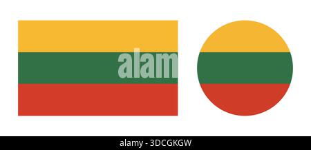 Symbole für litauische Flagge gesetzt. Kreisförmige, rechteckige Abzeichen Flagge von Litauen. Stock Vektor